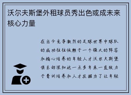 沃尔夫斯堡外租球员秀出色或成未来核心力量
